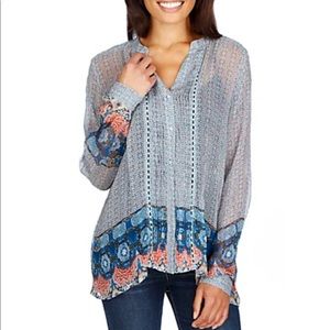 Lucky Brand Mixed Print Blue Multi Blouse Size XS